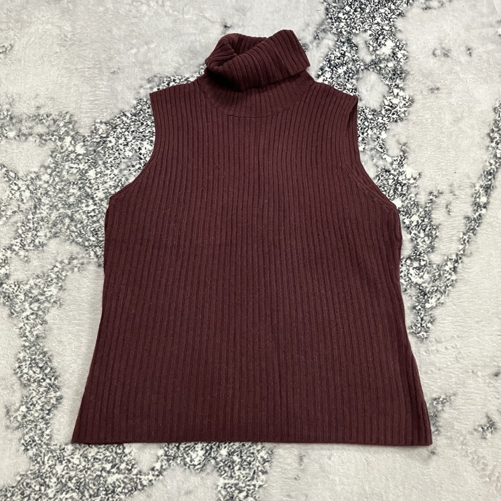 Ralph Lauren Black Label Cashmere Sweater Vest Burgundy Turtleneck Womens L